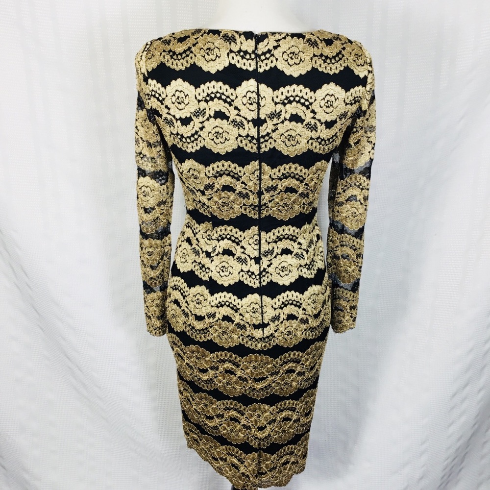 Cremieux Black & Gold‎ Lace Dress Long Sleeve Size2 - Picture 2 of 14